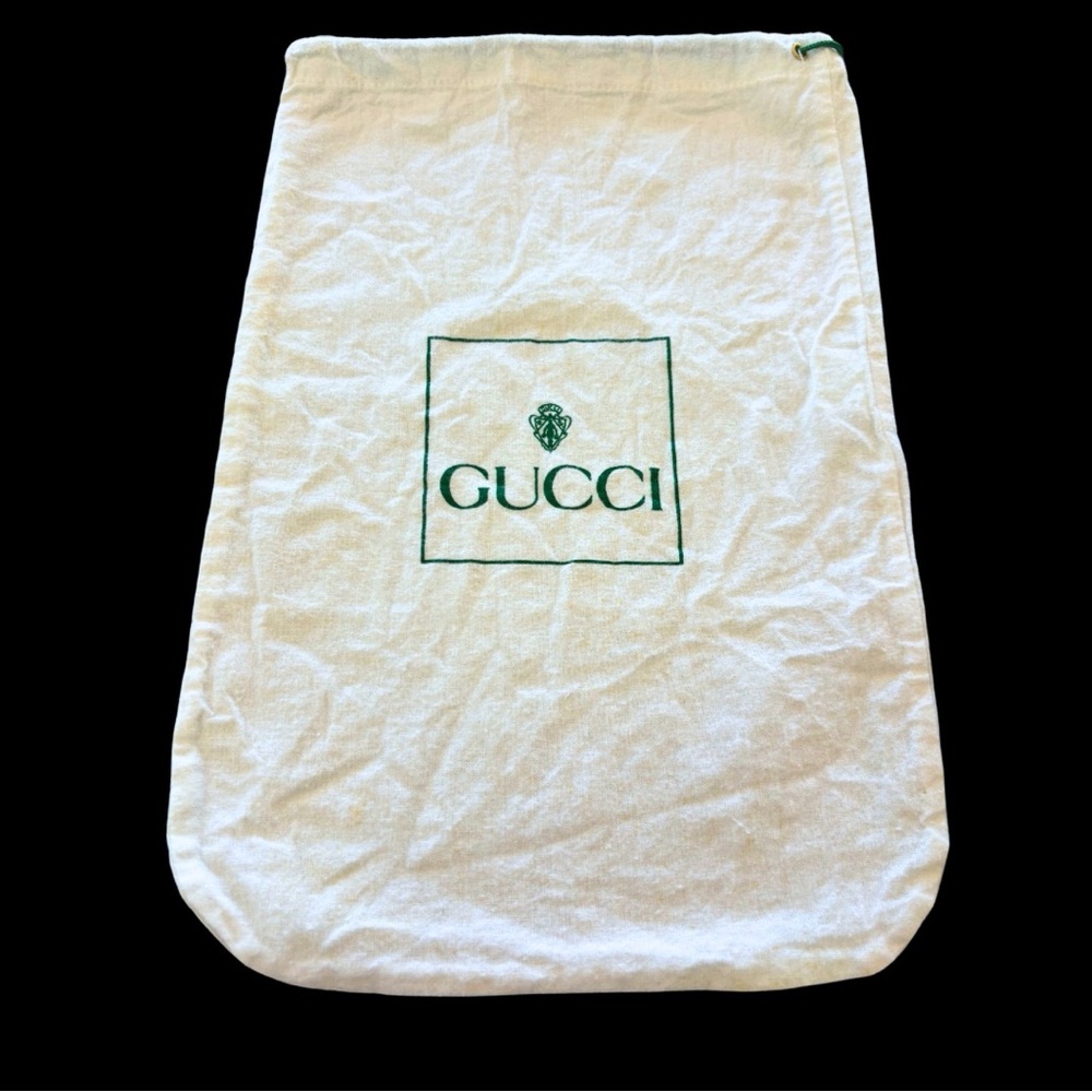 Vintage Gucci Drawstring Dust Bag Cotton Green Logo Made in Italy (9x13)